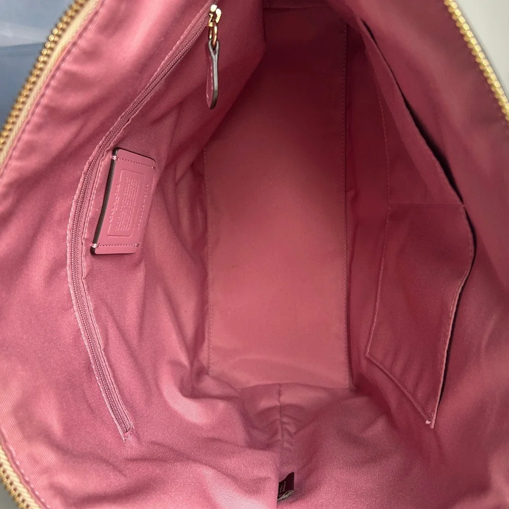 Coach Gallery Tote Signature Rose Print Khaki Pink Canvas Bag Excellent